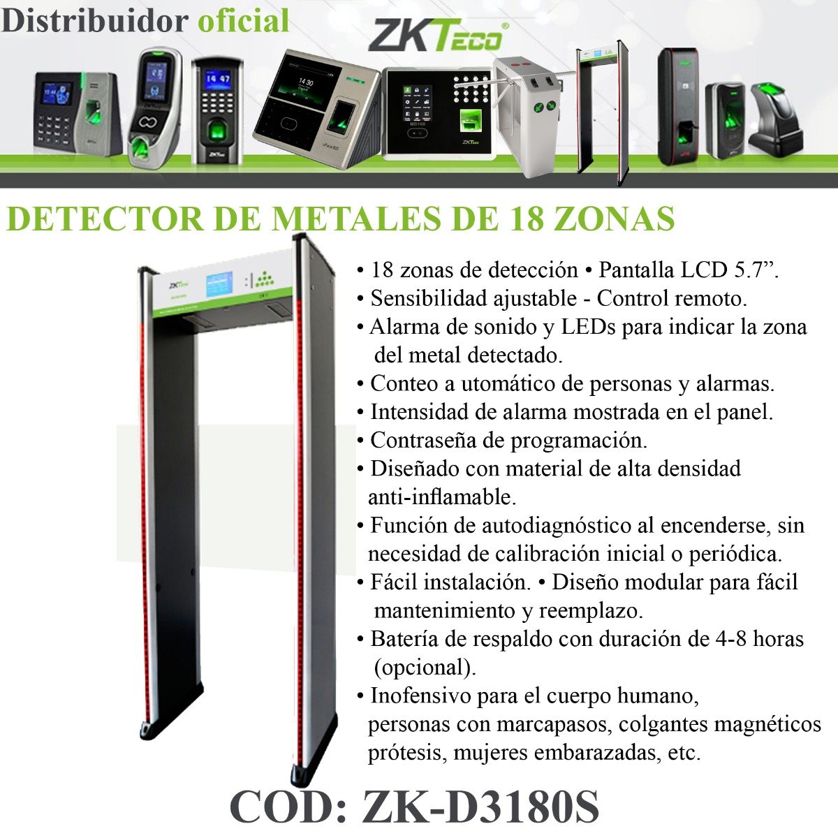 Escaner arco detector de metales BY-D1065S 6 zonas